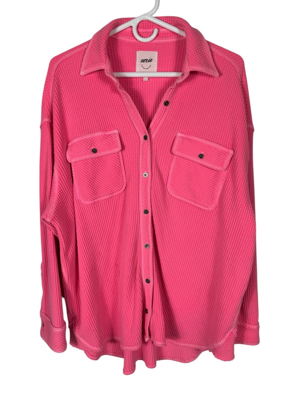 Aerie LumberJane Waffle Shirt, Hot Pink, Size S